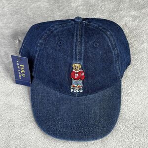Polo Ralph Lauren Hat Cap Strap Back Bear Embroidered Denim Mens One Size